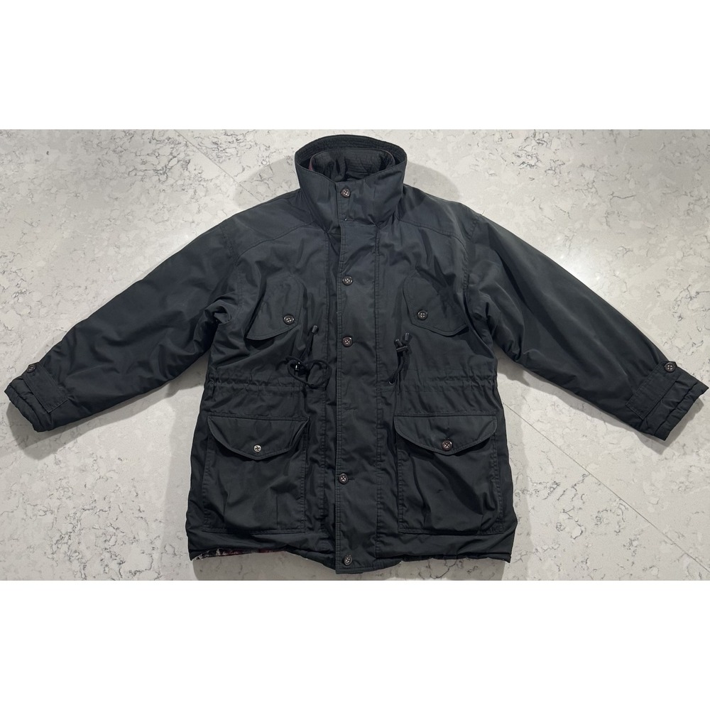 VTG 80s Northwest Territory Field Jacket Mens Large Black Plaid Quilt Lined Coat